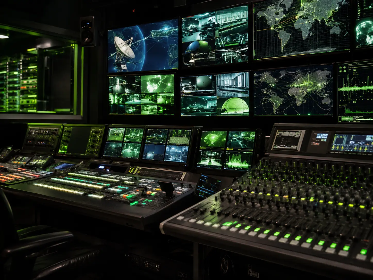 Global media operations and broadcast monitoring screens