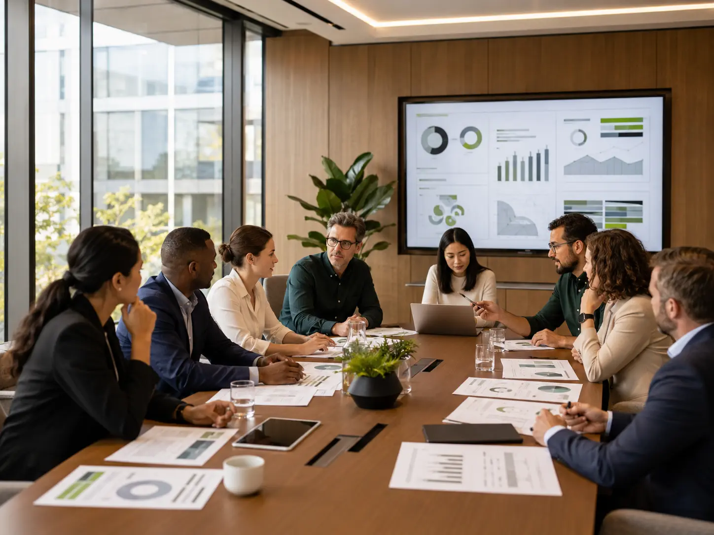 Business team collaborating around a conference table