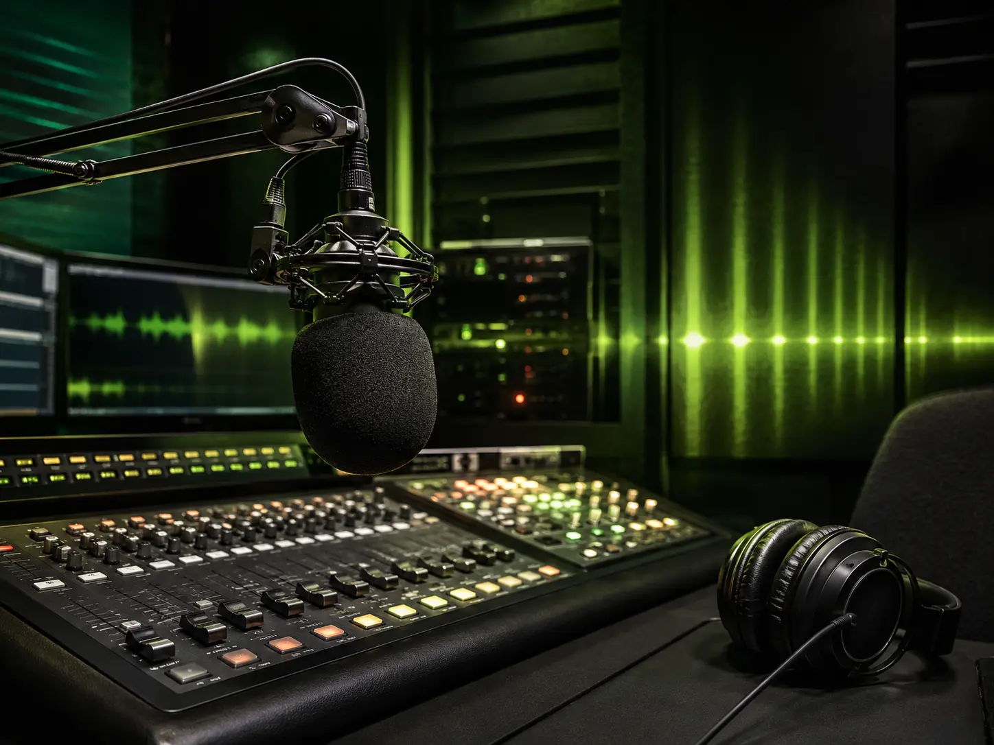 Modern professional radio broadcasting studio